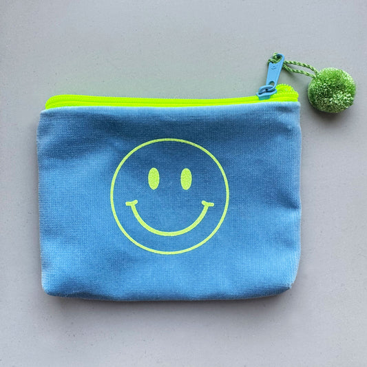 Samttasche Smiley blau