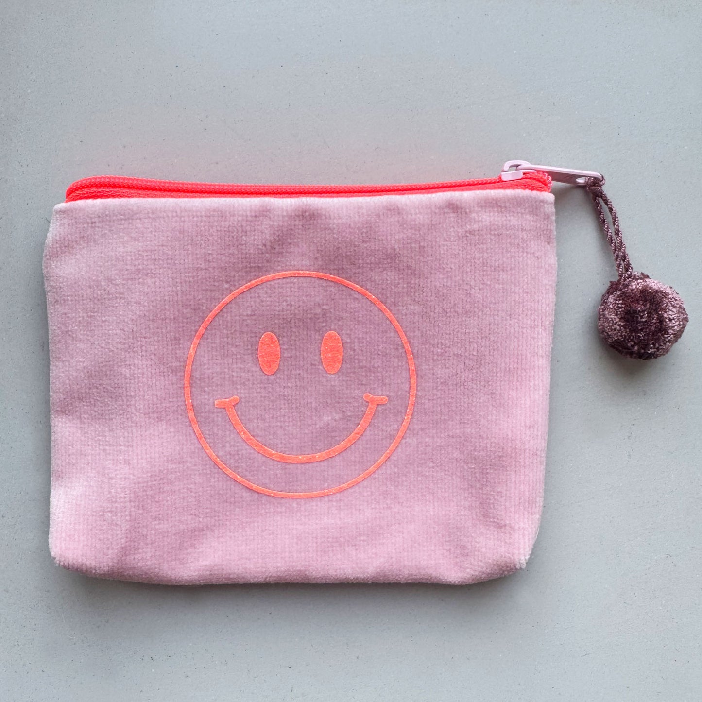 Pink velvet bag with smiley